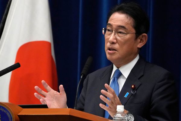 2022年8月31日，日本首相岸田文雄在东京首相官邸举行的新闻发布会上发表讲话。