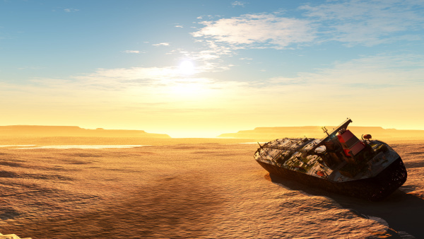 沙漠中搁浅的船只。
