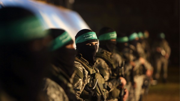 2016年1月31日，哈马斯卡萨姆旅(Ezzedine al-Qassam Brigades)成员在加沙地带举行集会。