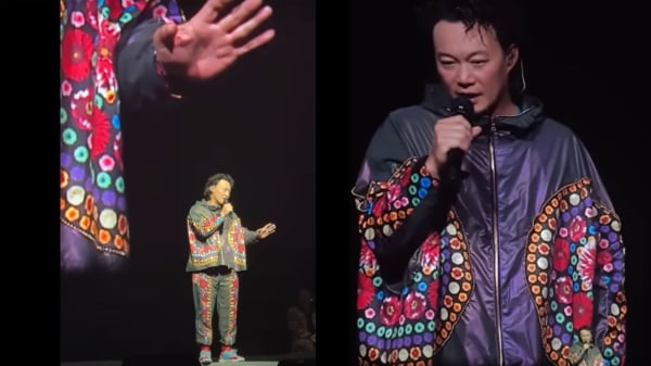 陳奕迅演唱會期間，忽然台下有大陸觀眾大喊「講國語」、「說普通話」。（圖片來源：視頻截圖）