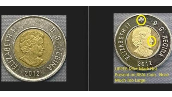 加拿大警方接連在魁北克省與安大略省查獲了大量疑似偽造的2加元硬幣。