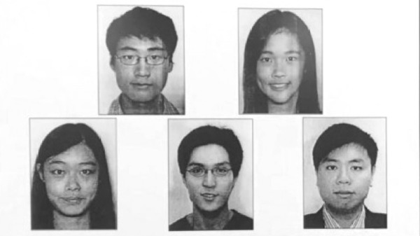 港府14日再通緝5名身處海外的香港人，包括鄭文傑（上左）、許穎婷（上右）、邵嵐（下左）、霍嘉誌（下中）、蔡明達（下右）。（圖片來源：視頻截圖）
