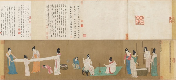 唐代名画《捣练图》，表现贵族妇女捣练缝衣的工作场景。收藏于波士顿美术馆。