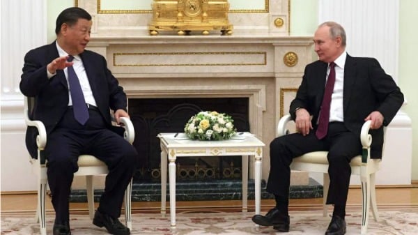 2023年3月20日，俄罗斯总统弗拉基米尔．普京在莫斯科克里姆林宫会见中国国家主席习近平。