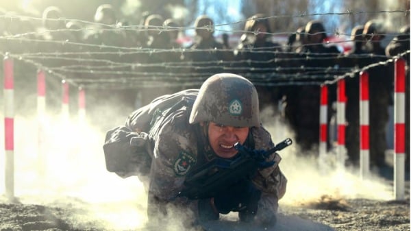 2021年1月，在新疆進行訓練的士兵。