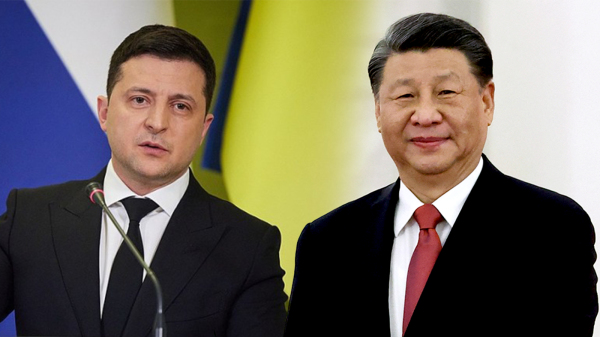 近日中國國家主席習近平與烏克蘭總統澤倫斯基通電話，這是俄烏戰爭一年多以來雙方首次對話。（圖片來源：看中國合成）