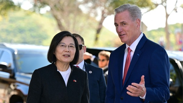 美西時間4月5日上午，美國聯邦眾議院議長麥卡錫與中華民國總統蔡英文在加州里根圖書館會晤。