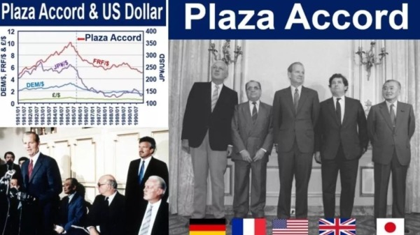 1985年9月22日，美日英法德國5個工業發達國家為抑制通脹在美國廣場飯店簽署廣場協議