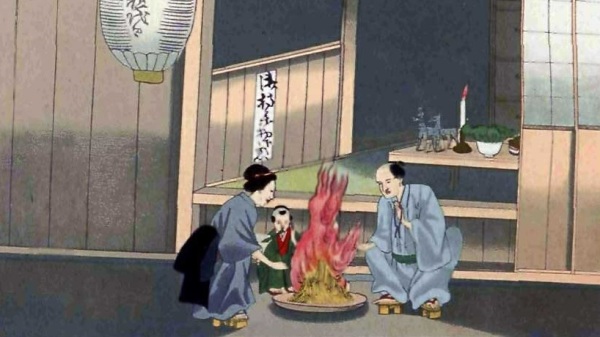 幕末期的盂蘭盆節圖像，出自1867年出版的《日本的禮儀與習慣概略》