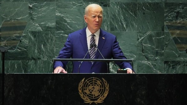 2023年9月19日，美国总统拜登在联合国发表演讲。