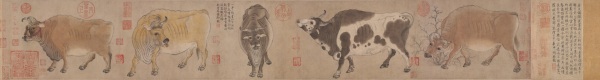 韩滉〈五牛图〉，被称为“镇国之宝”，是现代保存最古老的纸本中国画。。