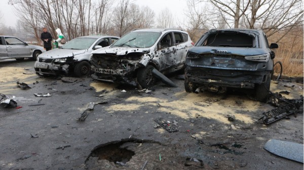 别尔哥罗德 乌克兰在俄罗斯大选期间袭击。图为3月17日别尔哥罗德遭受新空袭的后果