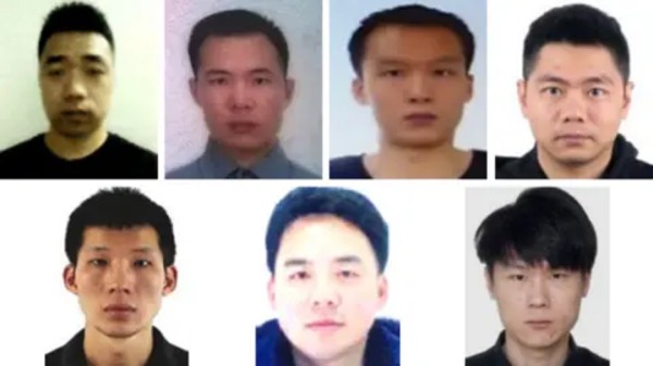 美國公布的7名中國黑客男子照片。