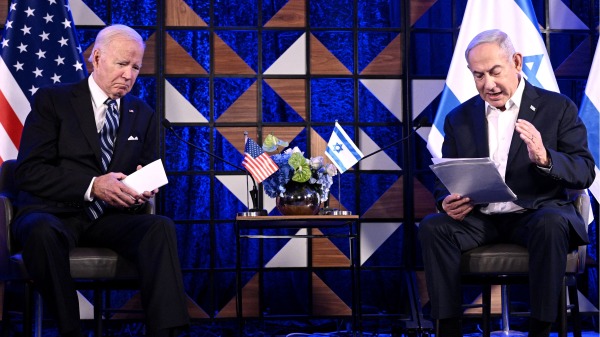 2023年10月18日，以色列总理内塔尼亚胡与来访的美国总统拜登会谈。