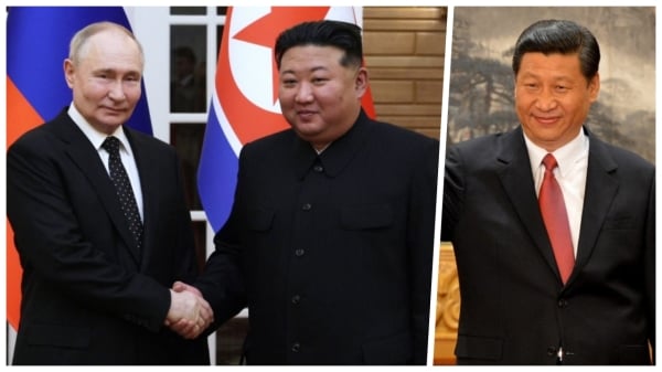 俄羅斯總統普京訪問朝鮮，與朝鮮最高領導人金正恩簽署了《全面戰略伙伴關係條約》。有分析指普京訪朝得到了習的恩准。（看中國合成圖）