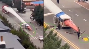 恐怖車禍：黑龍江7人麵包車遭巨大風電機葉片刺穿(圖)